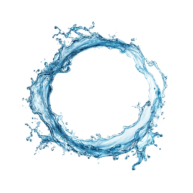 Circular water splash ring isolated on white background