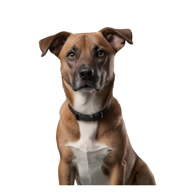 Brown and white mixed breed dog isolated on white background