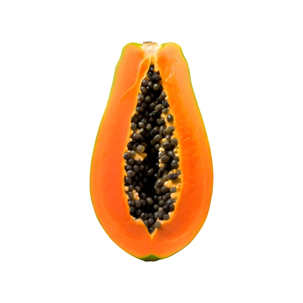 Half of a ripe papaya isolated on white background