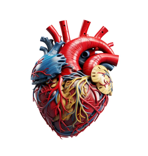 Detailed anatomical human heart model with veins and arteries