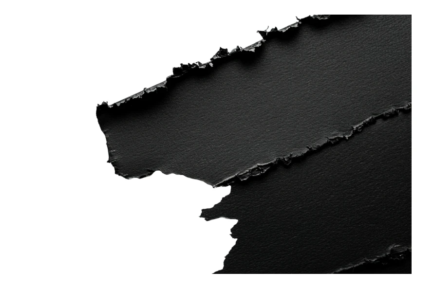 Thick black paint swatches with texture on white background