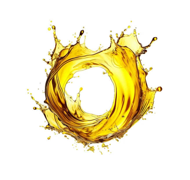 Golden oil splash in circular shape on white background