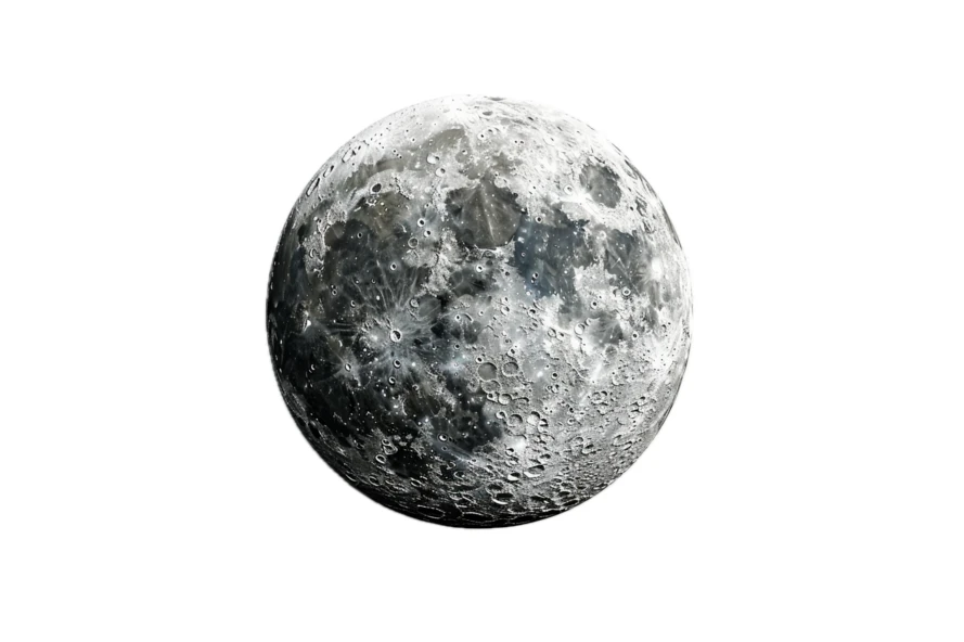 Highly detailed full moon isolated on white background