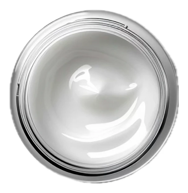 Top view of open jar with white cosmetic face cream