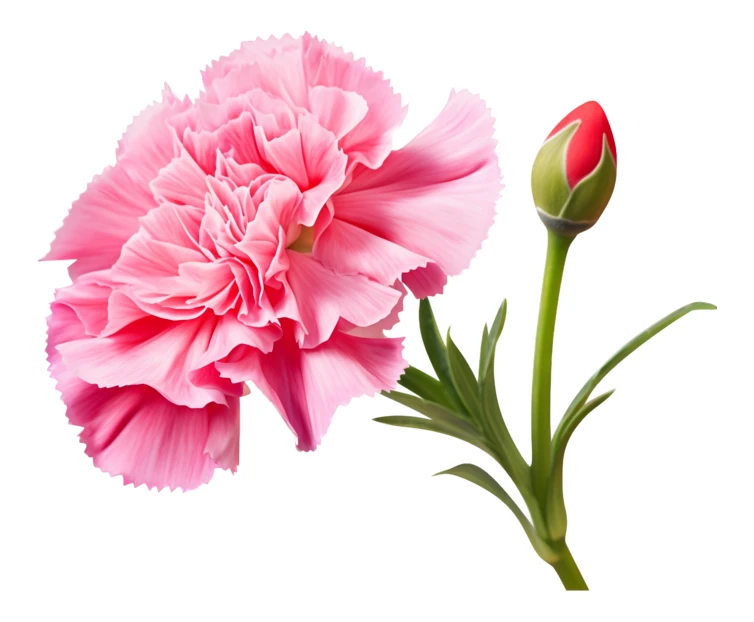 Pink carnation flower with bud isolated on white background