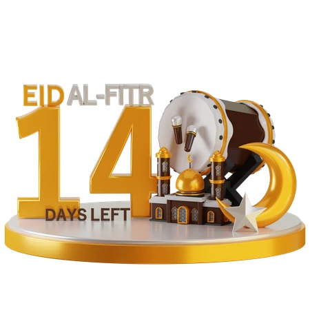 Eid Al-Fitr 14 days left countdown with 3D Islamic symbols