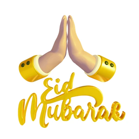 3D Eid Mubarak greeting with joined hands on white background