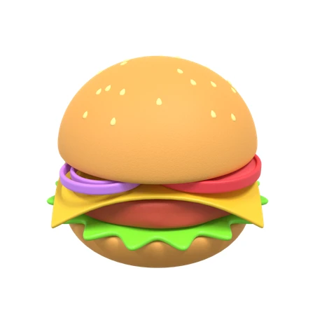3D stylized hamburger with cheese isolated on white background