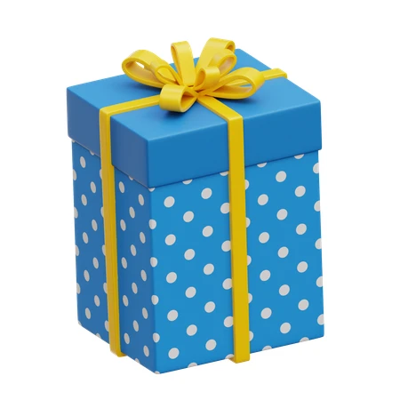 Blue polka dot gift box with yellow ribbon 3D render