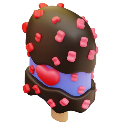 3D chocolate ice cream bar with pink sprinkles and heart