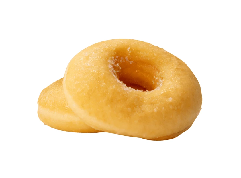 Two sugar-coated plain donuts isolated on white background