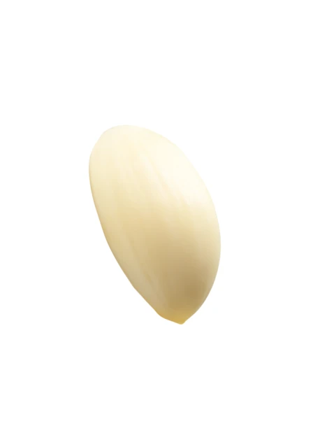 Single peeled garlic clove isolated on white background