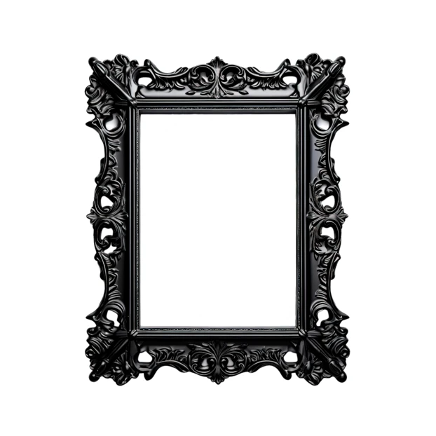 Ornate black vintage picture frame isolated on white background