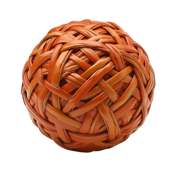 Decorative orange woven rattan ball isolated on white background