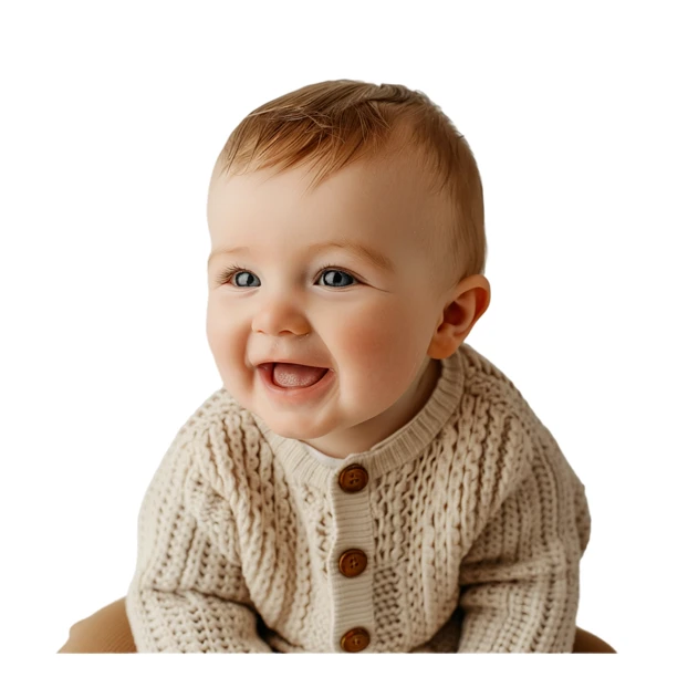 Portrait of a smiling baby boy wearing a knit sweater