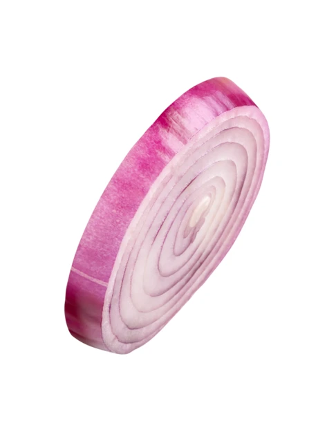 Single slice of red onion isolated on white background