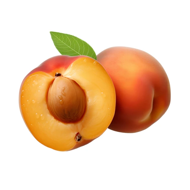 Fresh nectarine fruit whole and sliced with pit isolated