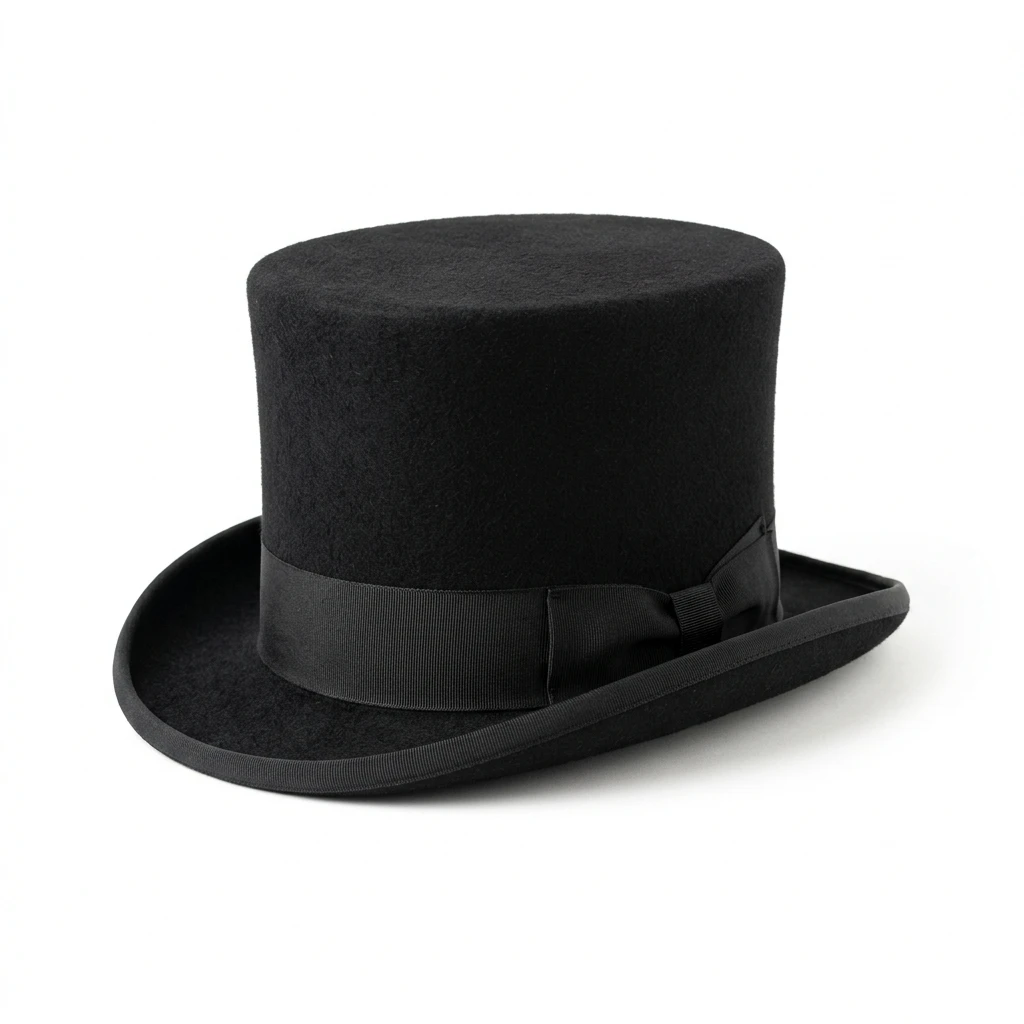 Classic black felt top hat isolated on white background