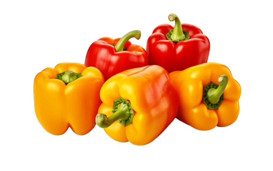 Fresh red and orange bell peppers isolated on white background