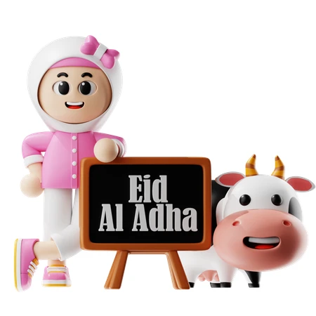 A girl with a cow and sign