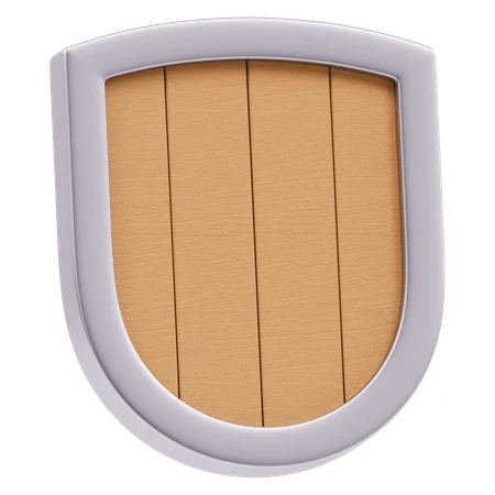 3D illustration of a wooden shield with silver frame
