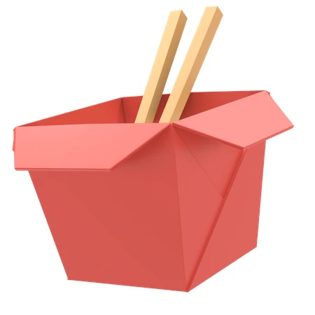 Red Chinese takeout box with chopsticks isolated on white