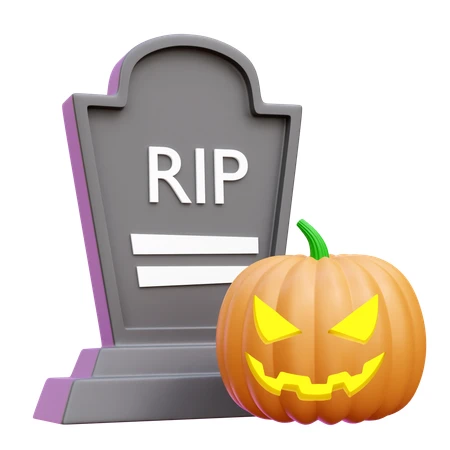 3D render of a Halloween tombstone and spooky pumpkin