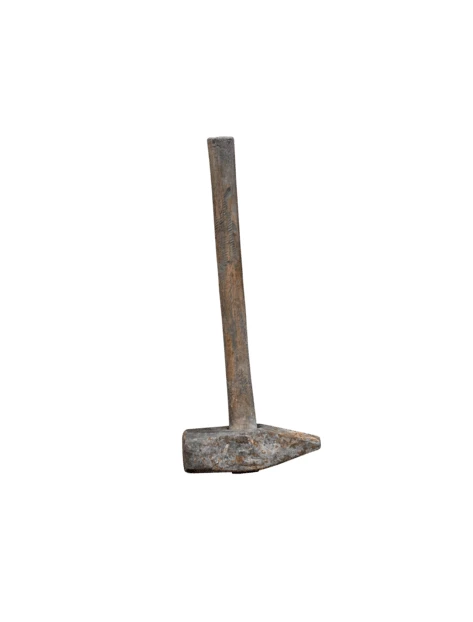 Old vintage hammer with wooden handle on white background