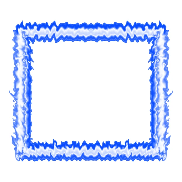 Blue fire flame square border frame on white background