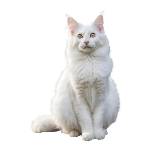 Majestic white Maine Coon cat sitting isolated on white background