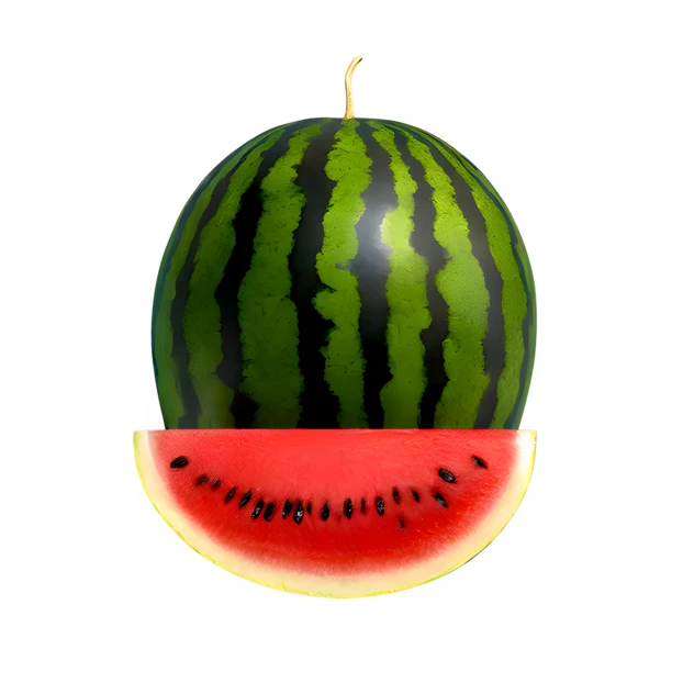 Whole watermelon and a fresh slice isolated on white