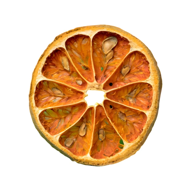 Single dried bael fruit slice isolated on white background