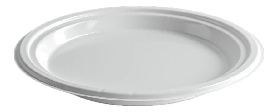 Empty white disposable plastic plate isolated on white background