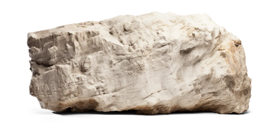 Large textured light colored rock isolated on white background