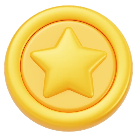3D golden star coin icon isolated on white background