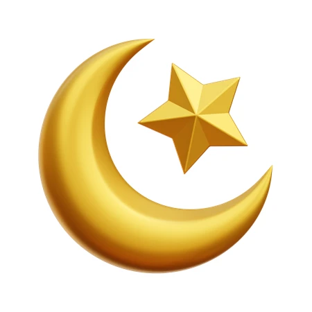 3D golden crescent moon and star icon on white background