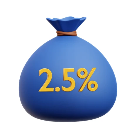 3D blue money bag with 2.5 percent interest rate