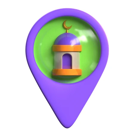 3D map location pin with mosque icon for Islamic travel