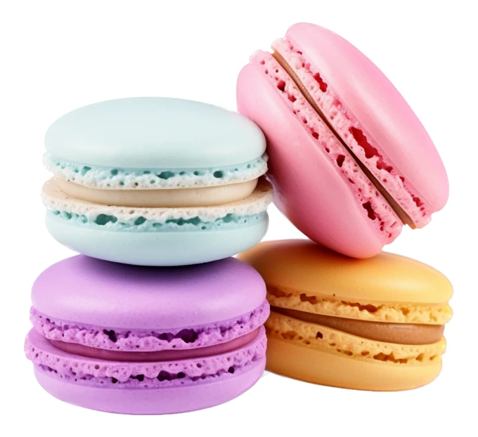 Assorted colorful French macarons isolated on white background