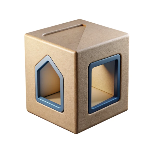 Educational shape sorter toy cube with geometric cutouts