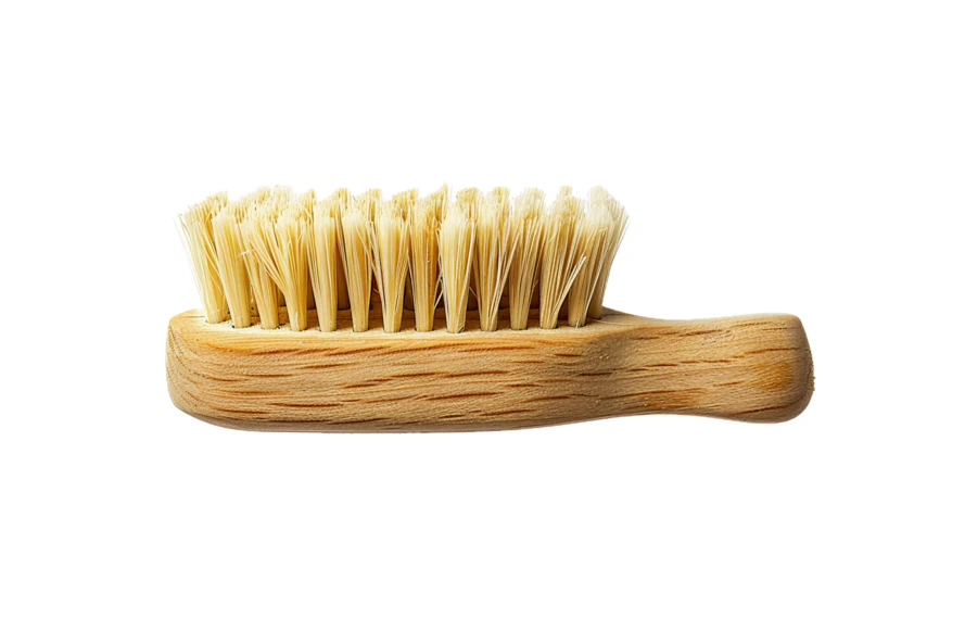 Small wooden nail brush with natural bristles on white