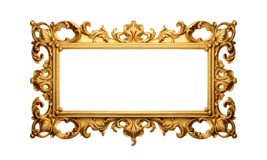 Ornate golden baroque picture frame isolated on white background