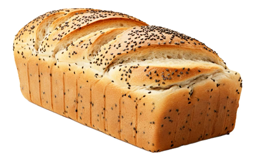 Freshly baked white bread loaf with black sesame seeds