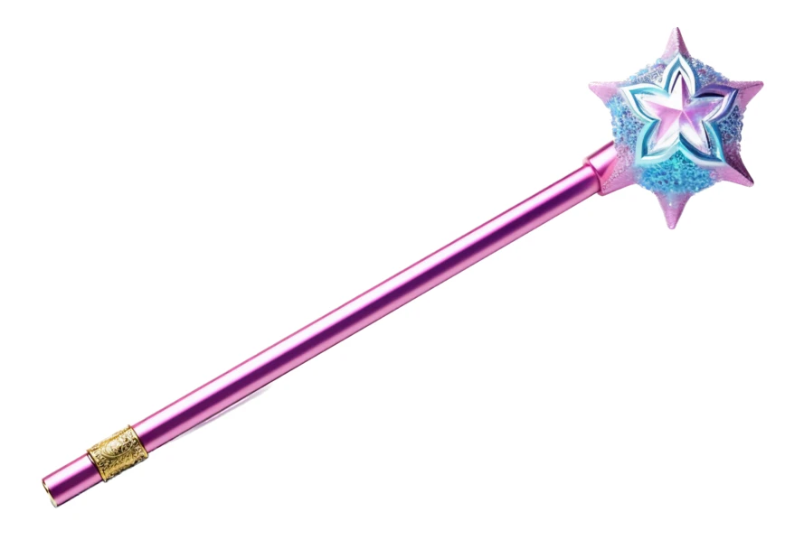Pink magic wand with a star isolated on white