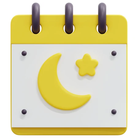 Yellow Calendar with Crescent Moon 3D
