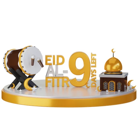 3D Eid al-Fitr countdown showing nine days left