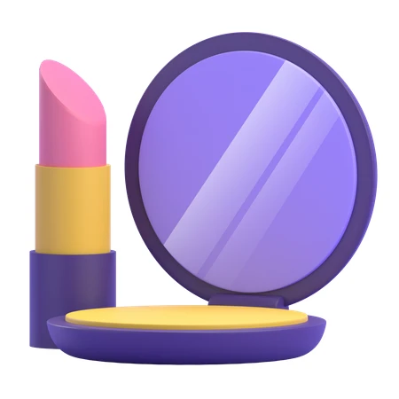 3D render of a pink lipstick and compact powder mirror