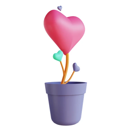 3D illustration of heart shaped flowers in a pot