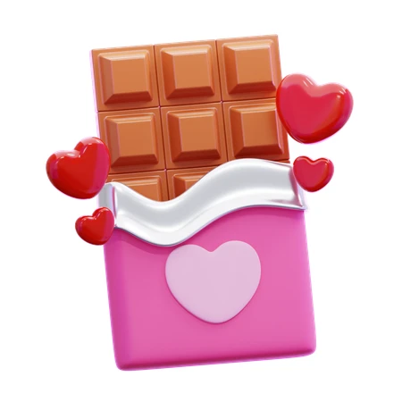 3D chocolate bar with red hearts for Valentine's Day