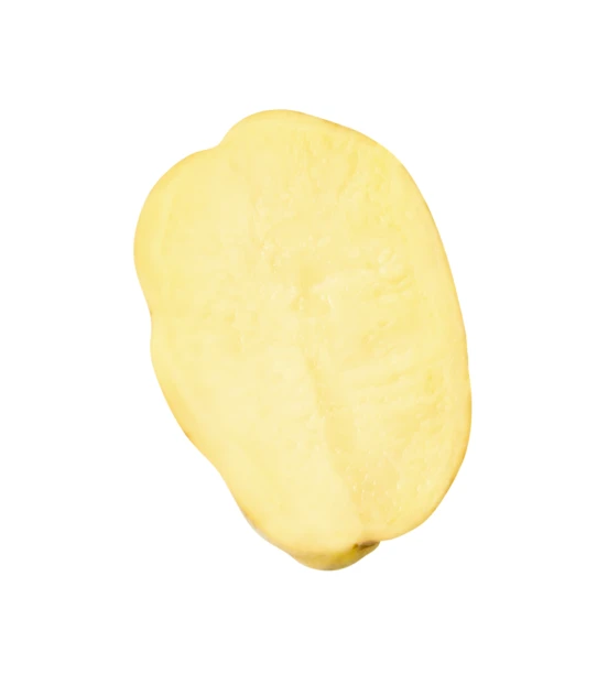 Single raw potato slice isolated on white background